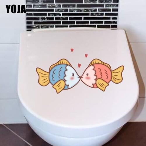 YOJA 23.8*12.1CM Fish Love Heart Wall Sticker BedRoom Home Decor Toilet Decal Funny Cartoon T3-0886