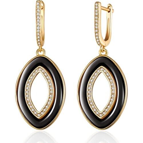 Vintage Oval Circle Ceramic Drop Earrings for Women Zirconia Gold Silver Color Hanging Dangle Earrings Gifts for Girls Jewelry