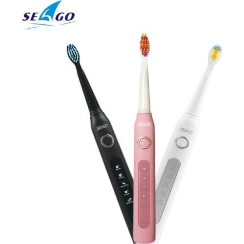 Seago Ultrasonic Electric Toothbrush Sonic Wave Clean USB Rechargeable Toothbrush with Replacement Brush Heads 1 Handle 3 Heads