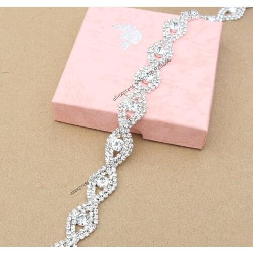 1 yard/pack 1.6cm fashion twist 8-shape clear crystal rhinestone chain bridal wedding dress decoration trims garment accessory