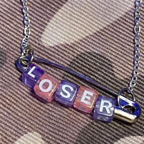 2020Funny Loser Letter Pins Cube Transparent Pendant Necklace For Women Girl Friends Punk Geometric Choker Necklace-A