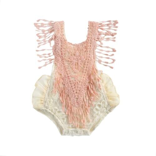 2021 Valentines Day New Summer Baby Girl Tassel Sleeve Bodysuit Fashion Jumpsuit Outfits 0-24M Toddler Kids Outfit