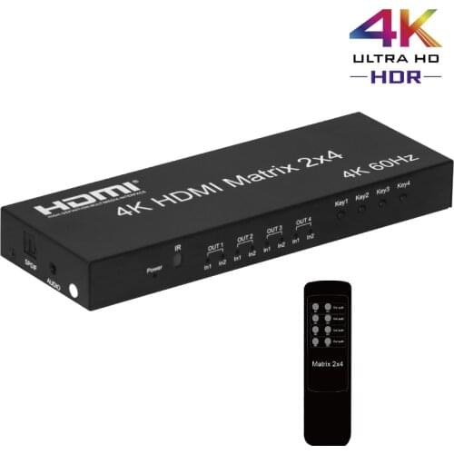 4K*2K 60Hz HDMI True Matrix 2x4 Audio Extractor Switch For Dolby AC3 SPDIF 3D 2 In 4 Out 4K HDMI Converter Switcher Splitter