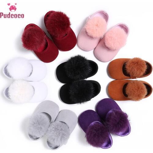 5 Colors Cute Baby Casual Fur Ball Shoes Newborn Toddler Infant Girls Boys Soft Sole Prewalker Crib Shoes 0-18 Months