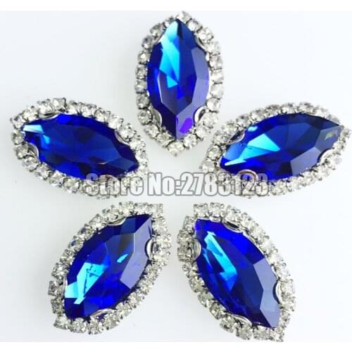 7x15mm 9x18mm Royalblue sliver base Glass Crystal buckle,high quality sew on claw rhinestones,diy/Clothing accessories SKMY11