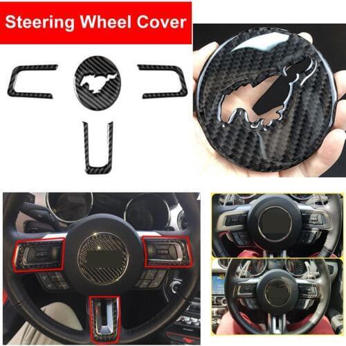 Car Styling Carbon Fiber Steering Wheel Frame Trim Cover Sticker Decal For Mustang 2015 2016 2017 Auto Decoration Accessories