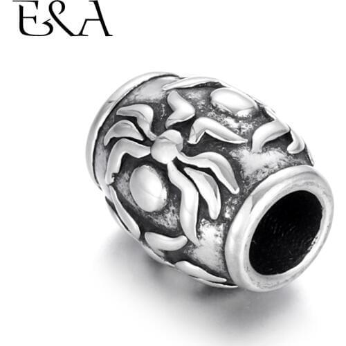 Stainless Steel Beads Barrel Patterned 5mm Hole Metal European Bead DIY Supplies Jewelry Findings Bracelet Making Accessories