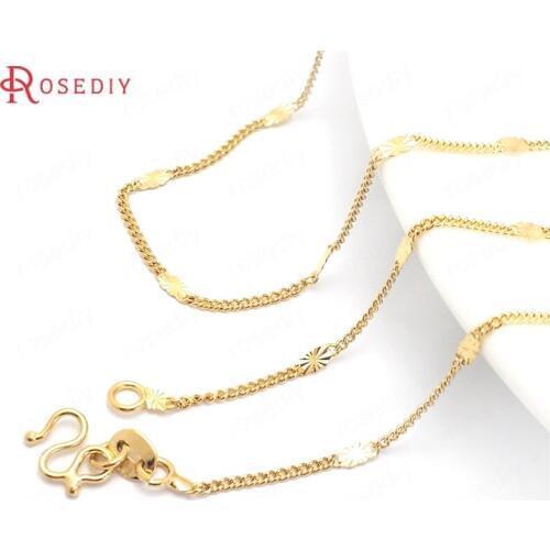 37942)2PCS Full length 45CM 24K Gold Color Copper with M Shape Clasps Finished Necklace Chains Jewelry Making Supplies