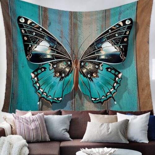 Wooden Texture Turquoise Butterfly Tapestry Wall Hanging Living Room Decor Wall Hanging Tapestry Yoga Mat Home Decor Art
