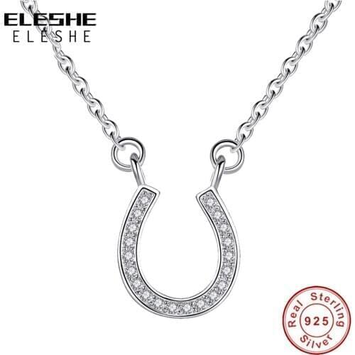 ELESHE Wholesale 925 Sterling Silver Adjustable Necklace With Letter U hollow Crystal Pendant Necklace For Women Fine Jewelry