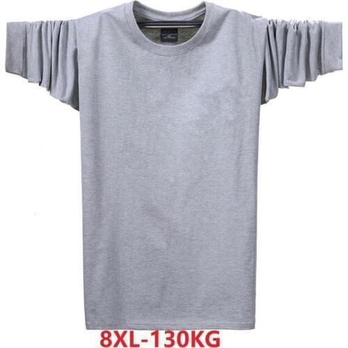 Autumn and winter mens T-shirt long-sleeved green black casual large size 6XL 7XL 8XL loose solid color t-shirt thin section co