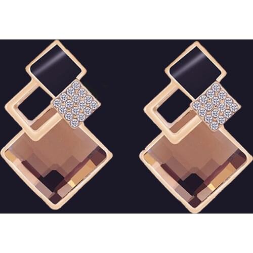 Geometric Crystal Wedding Earrings for Women Red Coffee Gray Statement Earring Luxury Metal Earring Hanging Fashion Jewelry