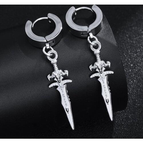 Gothic Stainless Steel Dangle Earrings for Women Men Hip Hop Drop Earrings Punk Black Silver Sword Cross Eardrop Jewelry Gift
