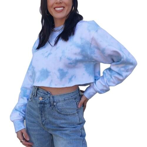 Tie Dye Hoodie Women 2020 Long Sleeve Crop Tops Hoodie Sweatshirt Autumn Short Sweatshirt Women Colorful Women Streetwear