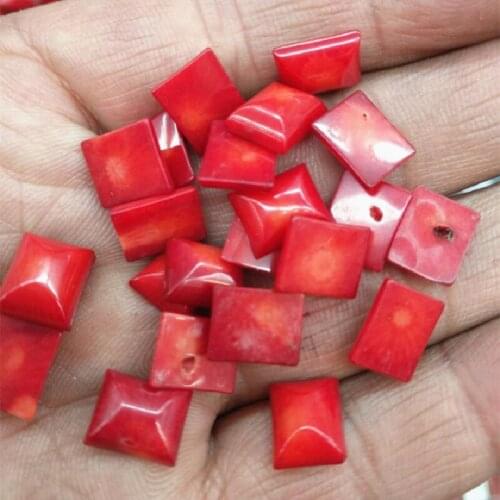 4PCS Nature Red Coral Cabochons 8x10MM NO Hole Rectangle Shape For Women Charms Rings Making Accessories Jewelry Findings
