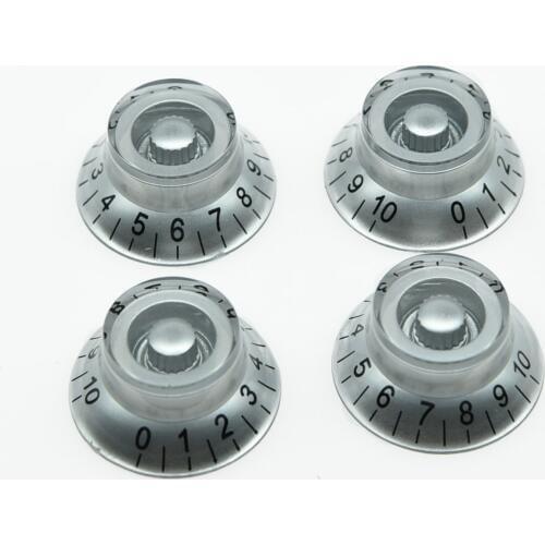 KAISH 4x Silver w/ Black Number LP Guitar Top Hat Knob Bell Knobs Fits Les Paul