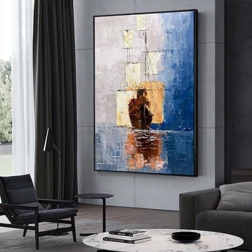 Boat Sailing Oil Painting Hand Painted Large Size Pictures Decoracion Canvas Oil Painting Wall Art Decoration For Living Room
