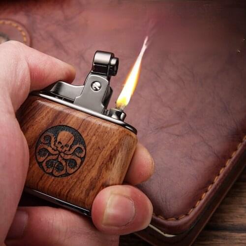 Sandalwood Retro Kerosene Lighter Nostalgic Old-fashioned Personality Mens Lighter Smoking Accessories for Weed Gift for Men