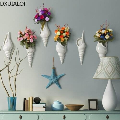 Creative three-dimensional conch wall hanging ceramic handicraft vase wall dried flower flower arrangement vase wall decoration