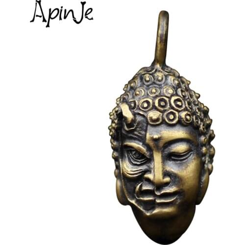 Apinje Brass Sided Pendant Necklace for Men Buddha Double Vintage Style Pendant Men Fashion Jewelry
