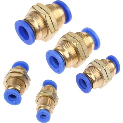 2Pcs Brass Pneumatic Parts Quick Push Connectors Fittings Bulkhead Union for Air Water Vacuum Metric Male Threaded 4/6/8/10/12mm