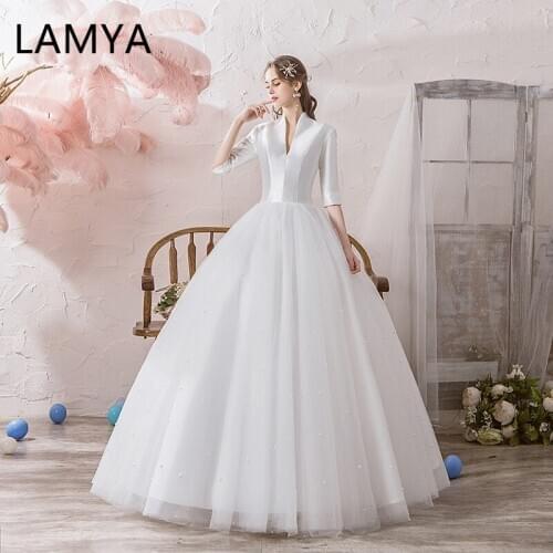 LAMYA Small Satin Jacket Wedding Dresses Half Sleeve Ball Gown Bridal Wedding Dresses Plus Size High Strapless Bridal Ball Gowns
