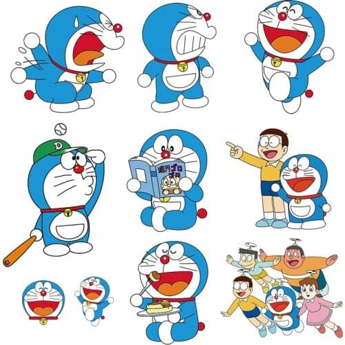 Cartoon Anime Doraemon Patch Applique Heat Transfer wholesale Vinyl Letter Stickers for Kids Clothing DIY T-shirt Thermal Press