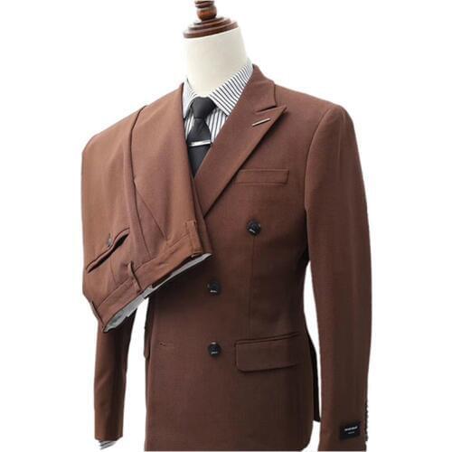 2020 New Mens Suit 2 Pieces Double-breasted Peak Lapel Slim Fit Casual Tuxedos for Wedding(Blazer+Pants)