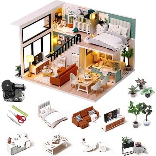 New Diy Dollhouse Kit Miniature Building Kits Wood Constructor Little House Kids Toys Doll House Furniture Accessories For Adult