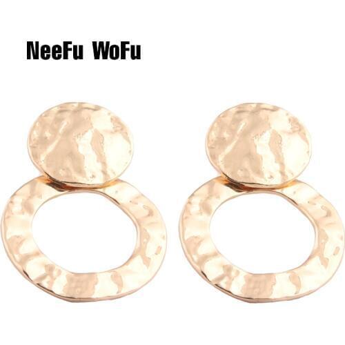 Neefuwofu Gold color Drop Earrings Fashion Bincos Retro Earring metal round Large Earrings For Women starfish Jewelry Gift