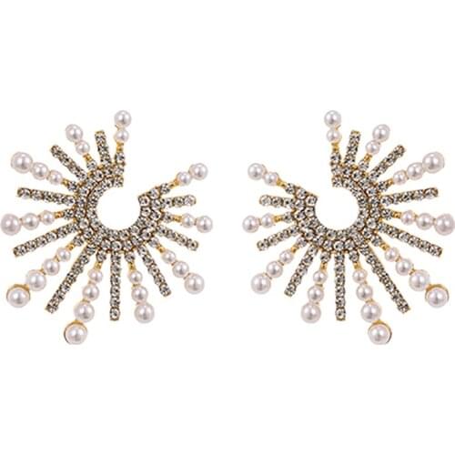 ZHINI New Simple Fashion Imitation Pearl Earrings for Women Personality Exaggeration Rhinestone Big Earring Statement Jewelry