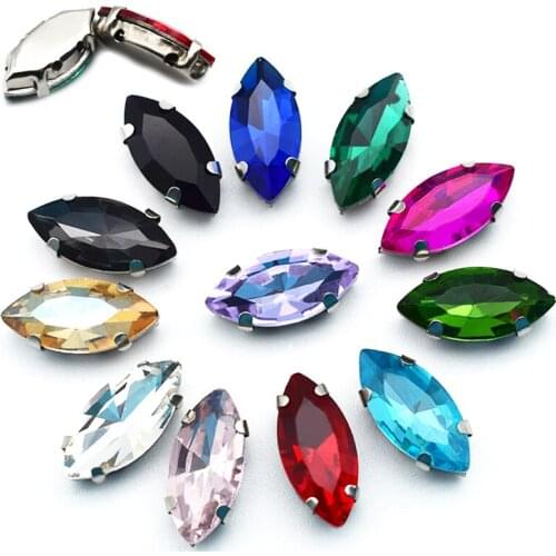 New DIY Silver Base Leaf Crystal Glass Flatback Diamond Sew on Rhinestones Clothing Jewelry Accessories