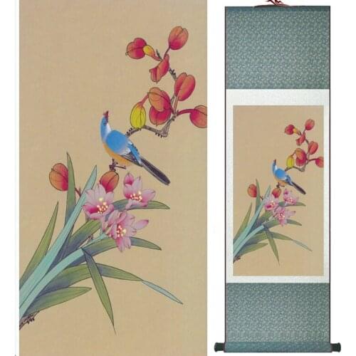 Wholesale price Traditional Birds and flower Painting Spring Ink wash painting silk scroll birds and flower painting