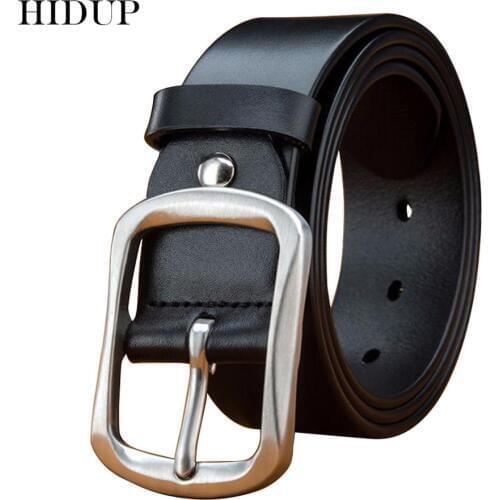 HIDUP Stainless Steel Buckle Jeans Accessories Top Quality Design Pure Cow Skin Cow Genuine Leather Belts Cowhide Black NWJ804