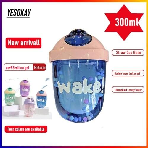 Colorful Straw Cup Glide Cover Double Layer Leakproof Plastic Cup Household Lovely Water Cup Outdoor Sports Fitness Straw Cup