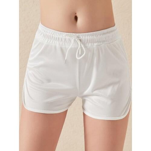 Causal Summer Girls Women Solid Color Shorts Ladies Quick Dry Soft Cozy Elastic Skinny Drawstring Shorts 2021