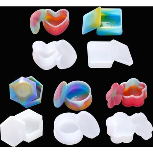 Silicone Storage Box Making Resin Mold Heart Square Flower Round Hexagon Crystal Mould Craft Pendants Jewelry Decorative Storage