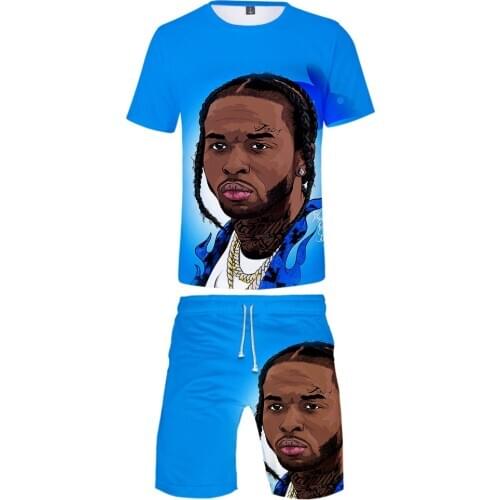 Rapper Pop Smoke Tracksuit Men Casual Summer Mens Set T-Shirt + Beach Shorts Shirts Shorts Pants Two Piece Suit Plus Size