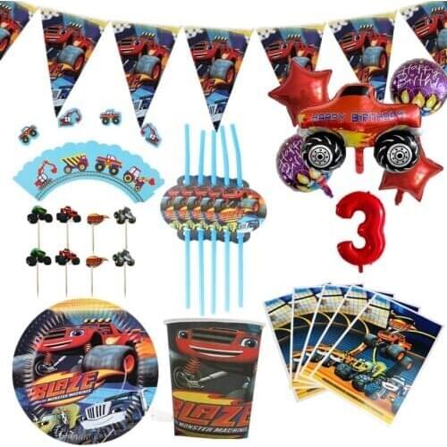 Blaze Monster Machines Theme Paper Cups Plates Birthday Party Napkins Cake Toppers Boys Baby Shower Decorations Party Supplies