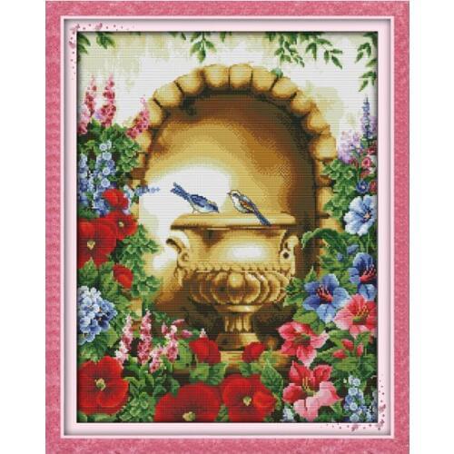 Cross stitch 11CT 14CT, double magpie good news, flowers, spring landscape diy handmade sewing thread embroidery