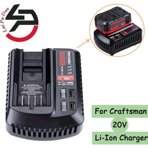 For CRAFTSMAN 20V 2A Li-ion Battery Charger CMCB102 100V/240V Rechargeable Power Tool Lithium Battery Charger With Dual USB
