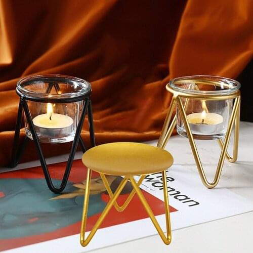 Triangular Hollow Household Metal Candle Holders Golden Light Luxury Creative Home Decor Ornaments Nordic Iron Candle Holders