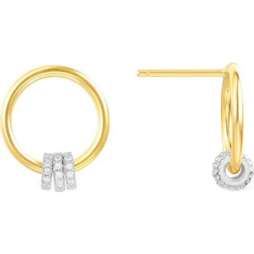 SLJELY Real 925 Sterling Silver Yellow Gold Color Toi Et Moi Round Stud Earrings with Moving Rings Zirconia Women Fine Jewelry