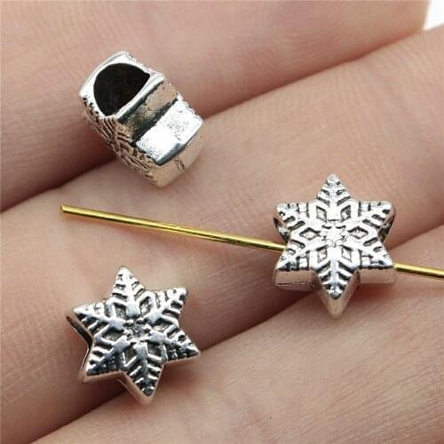 10PCS/lot 9x9x6mm Snow Snowflake Big Hole Bead Charm Fits Antique Silver Color Charm Bracelets Wholesale DIY Making fit