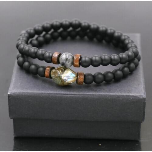 2pcs/set Tibetan Men Bracelet 6mm Lava Stone Moonstone Beads Bracelet Chakra Yoga Buddha Bead Bracelet For Men Jewelry Bileklik
