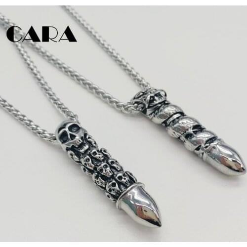2019 New Arrival 316L Stainless steel Full skull bullet pendant necklace mens cool Dragon bullet charm necklace jewelry CARA0354