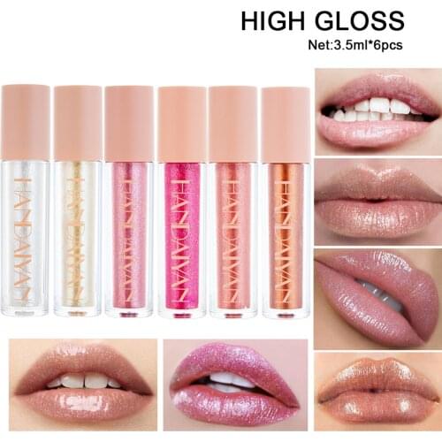 6Pcs/Set Glitter Pearlescent Non Sticky Lip Gloss Non-Fading Lipstick Make Up Lipgloss Moisturizer Shiny Tint Cosmetic