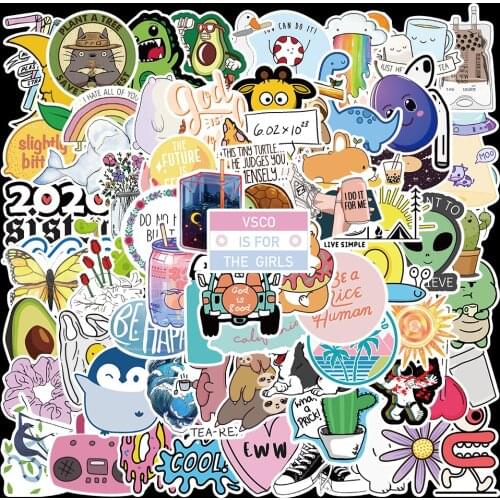 75pcs Vinyl Cute VSCO Girl Kawaii Stickers for Water Bottles Graffiti Luggage Cars Waterproof Aesthetic Laptop Decals Girls Toys