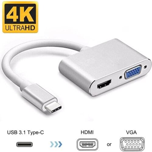 USB C To HDMI and VGA Adapter, USB Type C (Thunderbolt 3 Compatible) to HDMI 4K+VGA Converter Adapter for iPad Pro/MacBook Pro