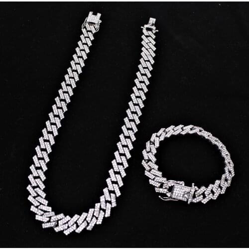 15MM Iced Out Chains For Men Women Miami Cuban Link Necklace Luxury Micro Paved CZ Cuban Bracelet Fashion Hip Hop Jewelry